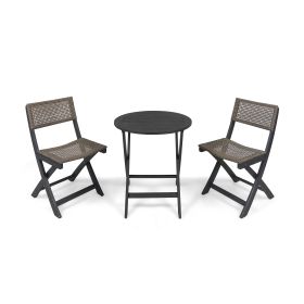 Truda Outdoor Acacia Wood Wicker Foldable Bistro Set with Chairs and Table