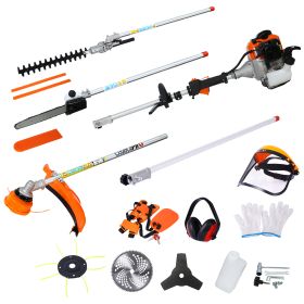 10 in 1 Multi-Functional Trimming Tool; 52CC 2-Cycle Garden Tool System with Gas Pole Saw; Hedge Trimmer; Grass Trimmer; and Brush Cutter EPA Complian