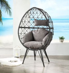 Aeven Patio Lounge Chair; Light Gray Fabric &amp; Black Wicker 45111