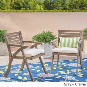 Helen Outdoor Grey Finish Acacia Wood Arm Chair (Set of 2)