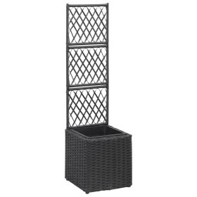 vidaXL Trellis Raised Bed with 1 Pot 11.8"x11.8"x42.1" Poly Rattan Black