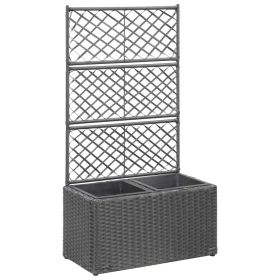 vidaXL Trellis Raised Bed with 2 Pots 22.8"x11.8"x42.1" Poly Rattan Black