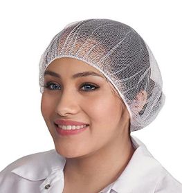 White Nylon Hair Nets 24". Pack of 100 Disposable Hairnets Caps with Elastic Edge Mesh. Stretchable Adult Hair Covers for General Use; Cooking; Food S