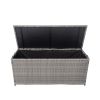 Outdoor Storage Box; 113 Gallon Wicker Patio Deck Boxes with Lid; Outdoor Cushion Storage Container Bin Chest for Kids Toys; Pillows; Towel Grey