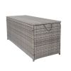 Outdoor Storage Box; 113 Gallon Wicker Patio Deck Boxes with Lid; Outdoor Cushion Storage Container Bin Chest for Kids Toys; Pillows; Towel Grey