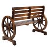 Rustic 2-Person Wooden Wagon Wheel Bench with Slatted Seat and Backrest XH