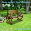 Rustic 2-Person Wooden Wagon Wheel Bench with Slatted Seat and Backrest XH