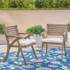 Helen Outdoor Grey Finish Acacia Wood Arm Chair (Set of 2)