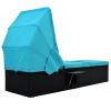 76.8" Long Reclining Single Chaise Lounge with Cushions; Canopy and Cup Table; Black Wicker+Blue Cushion