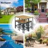 5-Piece Outdoor Patio Wicker Bar Set, Garden PE Rattan Wicker Dining Table, Square Stool Set, Foldable Tabletop, Acacia Wood Tabletop, High-Dining Bis