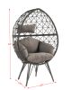 Aeven Patio Lounge Chair; Light Gray Fabric &amp; Black Wicker 45111