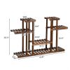 Flower Pots Rack Shelf Holder 4-Story 12-Seat Indoor Outdoor Carbonized Wood Plant Stand