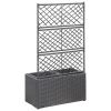 vidaXL Trellis Raised Bed with 2 Pots 22.8"x11.8"x42.1" Poly Rattan Black