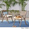 Helen Outdoor Grey Finish Acacia Wood Arm Chair (Set of 2)