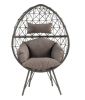 Aeven Patio Lounge Chair; Light Gray Fabric &amp; Black Wicker 45111