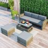 4-piece Outdoor Backyard Patio Rattan Sofa Set, All-weather PE Wicker Sectional Furniture Set with Retractable Table, Gray