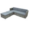 4-piece Outdoor Backyard Patio Rattan Sofa Set, All-weather PE Wicker Sectional Furniture Set with Retractable Table, Gray