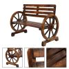 Rustic 2-Person Wooden Wagon Wheel Bench with Slatted Seat and Backrest XH