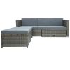 4-piece Outdoor Backyard Patio Rattan Sofa Set, All-weather PE Wicker Sectional Furniture Set with Retractable Table, Gray