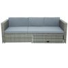 4-piece Outdoor Backyard Patio Rattan Sofa Set, All-weather PE Wicker Sectional Furniture Set with Retractable Table, Gray