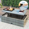 4-piece Outdoor Backyard Patio Rattan Sofa Set, All-weather PE Wicker Sectional Furniture Set with Retractable Table, Gray