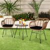 Oshion 3 pcs Wicker Rattan Patio Conversation Set with Tempered Glass Table Flaxen Yellow