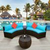 4-Piece Patio Furniture Sets;  Outdoor Half-Moon Sectional Furniture Wicker Sofa Set with Two Pillows and Coffee Table