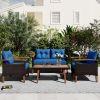 4-Piece Garden Furniture;  Patio Seating Set;  PE Rattan Outdoor Sofa Set;  Wood Table and Legs;  Brown and Beige