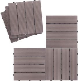 Outdoor Interlocking Flooring Tiles;  All Weather and Anti-Slip Patio Pavers;  Outdoor Four Slat Plastic Composite Interlocking Composite Decking Tile (Color: coffee)