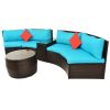 4-Piece Patio Furniture Sets;  Outdoor Half-Moon Sectional Furniture Wicker Sofa Set with Two Pillows and Coffee Table