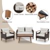 4-Piece Garden Furniture;  Patio Seating Set;  PE Rattan Outdoor Sofa Set;  Wood Table and Legs;  Brown and Beige