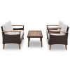 4-Piece Garden Furniture;  Patio Seating Set;  PE Rattan Outdoor Sofa Set;  Wood Table and Legs;  Brown and Beige