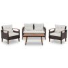 4-Piece Garden Furniture;  Patio Seating Set;  PE Rattan Outdoor Sofa Set;  Wood Table and Legs;  Brown and Beige