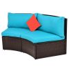 4-Piece Patio Furniture Sets;  Outdoor Half-Moon Sectional Furniture Wicker Sofa Set with Two Pillows and Coffee Table