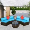 4-Piece Patio Furniture Sets;  Outdoor Half-Moon Sectional Furniture Wicker Sofa Set with Two Pillows and Coffee Table