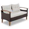 4-Piece Garden Furniture; Patio Seating Set; PE Rattan Outdoor Sofa Set; Wood Table and Legs; Brown and Beige