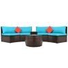 4-Piece Patio Furniture Sets;  Outdoor Half-Moon Sectional Furniture Wicker Sofa Set with Two Pillows and Coffee Table