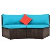 4-Piece Patio Furniture Sets;  Outdoor Half-Moon Sectional Furniture Wicker Sofa Set with Two Pillows and Coffee Table