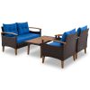 4-Piece Garden Furniture;  Patio Seating Set;  PE Rattan Outdoor Sofa Set;  Wood Table and Legs;  Brown and Beige