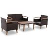 4-Piece Garden Furniture;  Patio Seating Set;  PE Rattan Outdoor Sofa Set;  Wood Table and Legs;  Brown and Beige